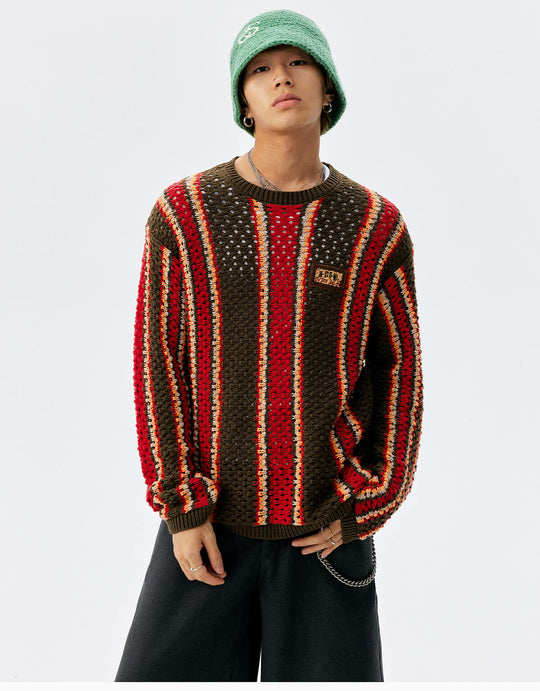 MEDM Multi Color Striped Open Knit Sweater | Face 3 Face