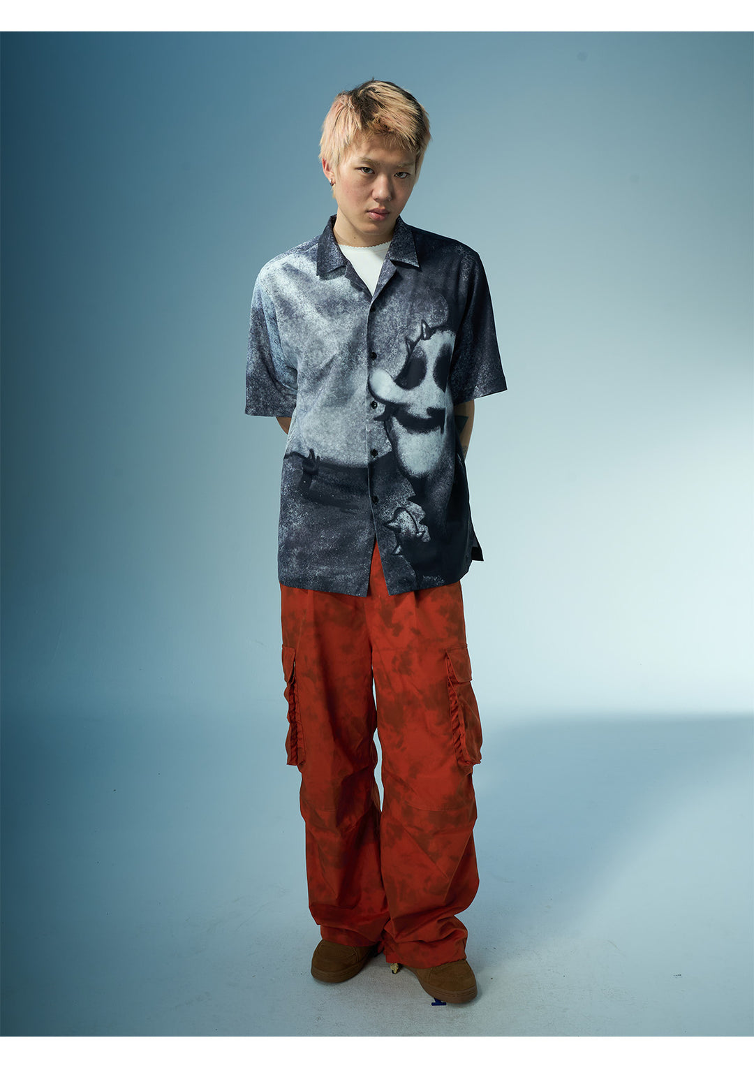 EVILKNIGHT(EK) Full-Print Graffiti Portrait Cuban Shirt | Face 3 Face