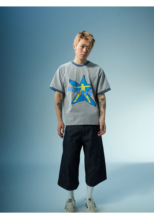 EVILKNIGHT(EK) Star Portrait with Contrast-Color Print Tee | Face 3 Face