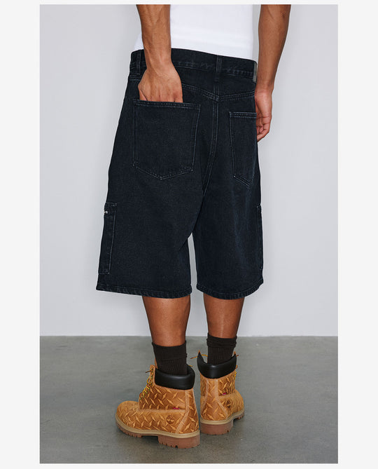 NOVACAM Washed Denim Zip Pocket Work Baggy Shorts | Face 3 Face