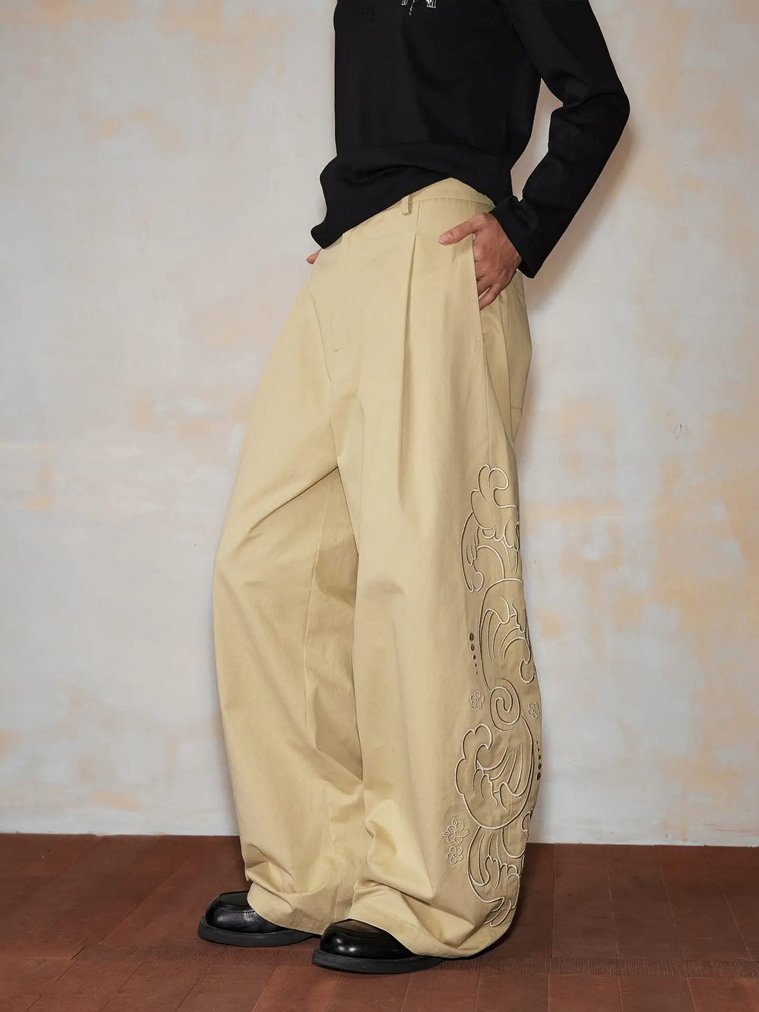 MEDM Side Seam 3D Embroidered Work Baggy Pants | Face 3 Face