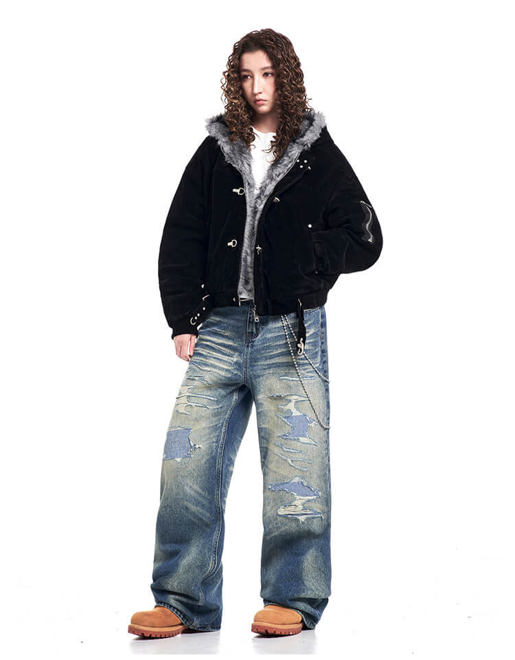 F3F Select Heavy Distressed Washed Patchwork Baggy Jeans | Face 3 Face