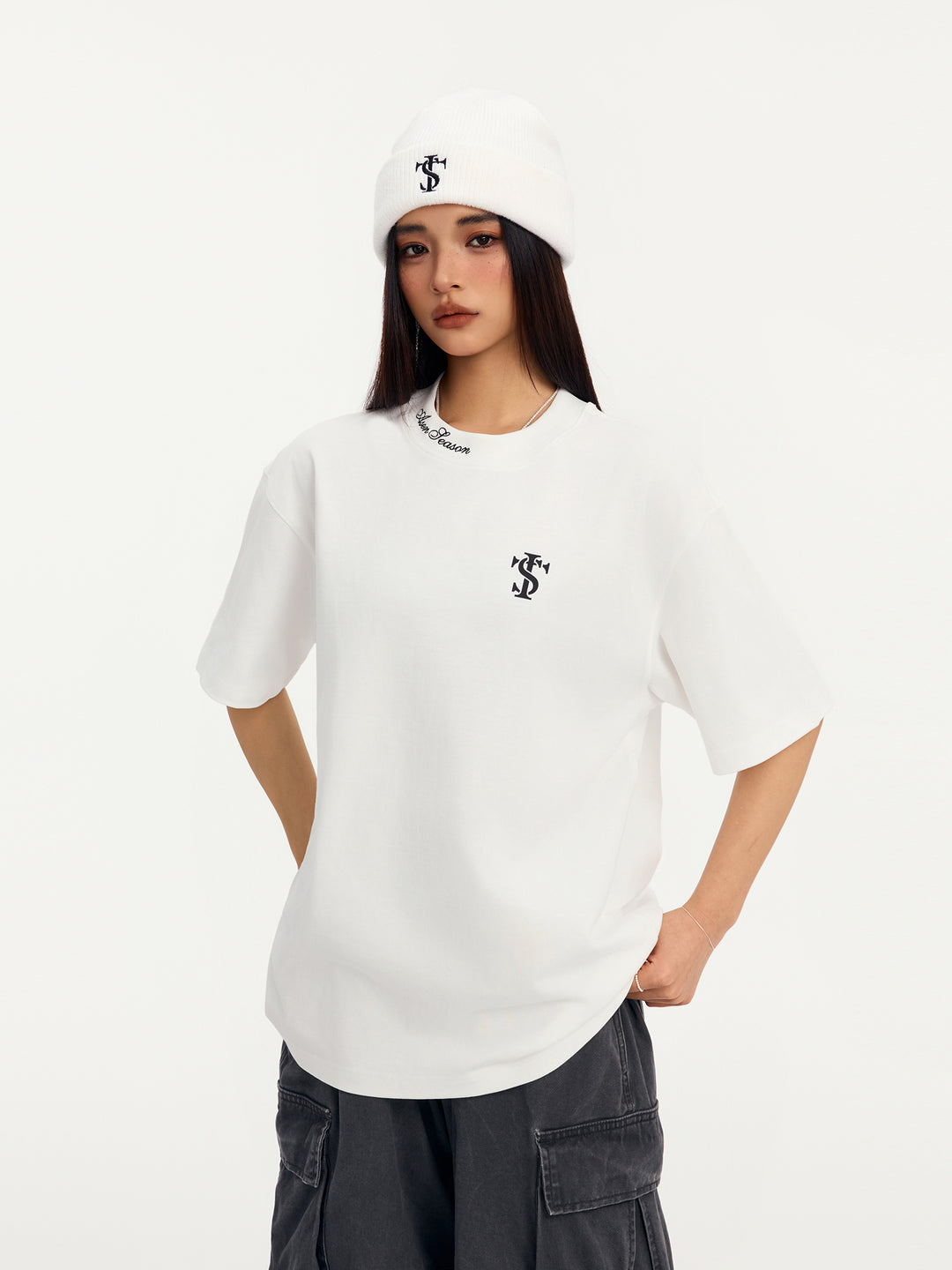 Small Town Kid Neckline Letter Embroidered Basic Tee | Face 3 Face