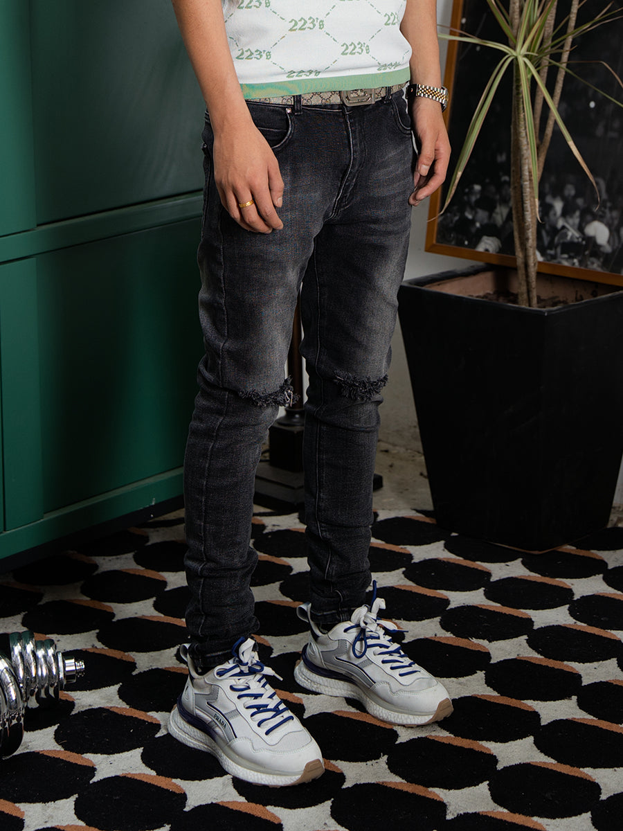 TGFCLUB Washed Cut Holes Slim Fit Stretch Jeans | Face 3 Face