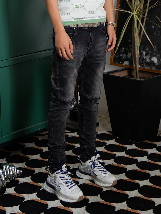 TGFCLUB Washed Cut Holes Slim Fit Stretch Jeans | Face 3 Face