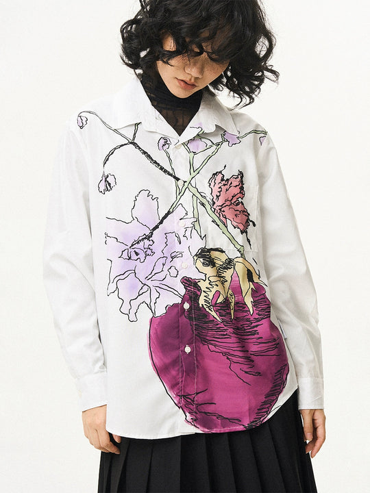 EMPTY REFERENCE Hand Painted Watercolor Vase Long Sleeve Shirt | Face 3 Face