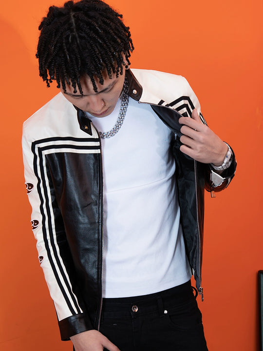 TGFCLUB Embroidered Slim Racing Leather Jacket | Face 3 Face