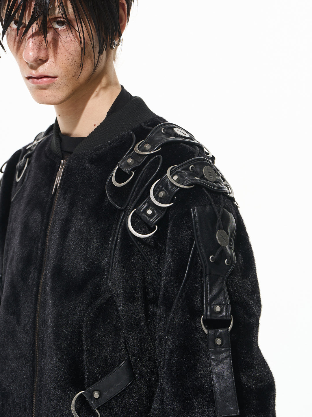 BLIND NO PLAN Metal-Embellished Fur Bomber Jacket | Face 3 Face