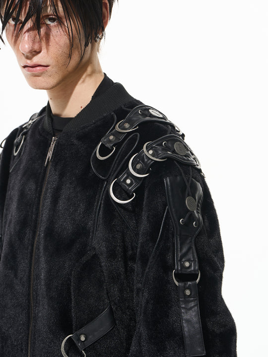 BLIND NO PLAN Metal-Embellished Fur Bomber Jacket | Face 3 Face