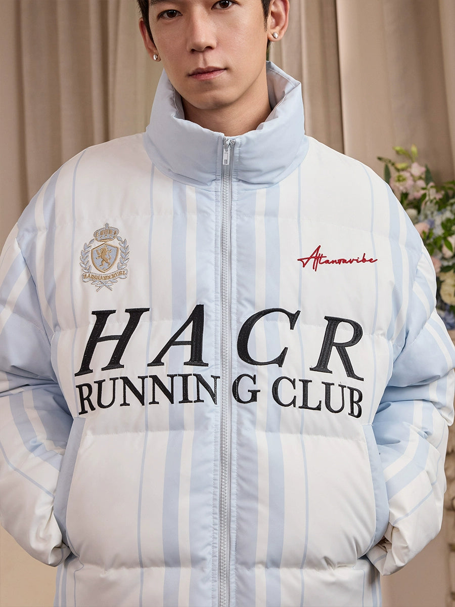 Harsh and Cruel Sport Stripe Football Club Logo Embroidered Puffer Jacket | Face 3 Face