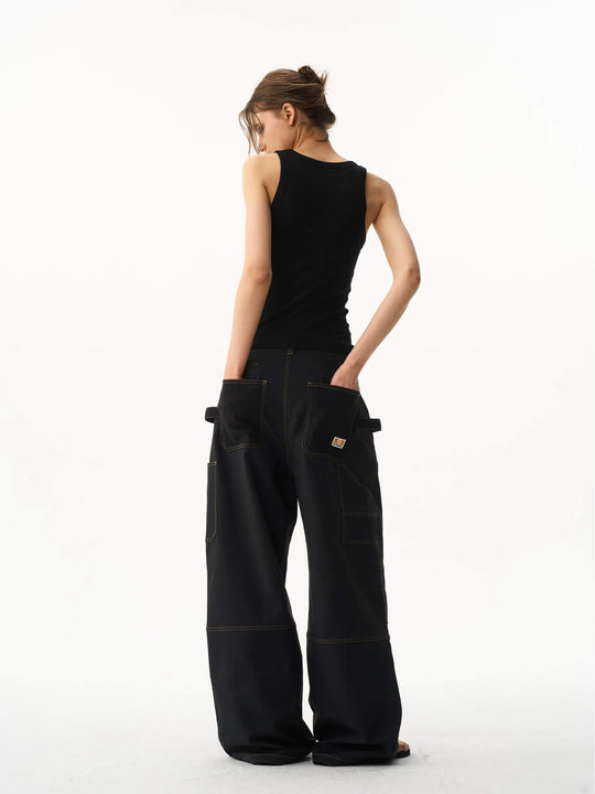 EXITMODE BY BLIND NO PLAN Contrast Quilted Stitch Double Knee Baggy Pants | Face 3 Face