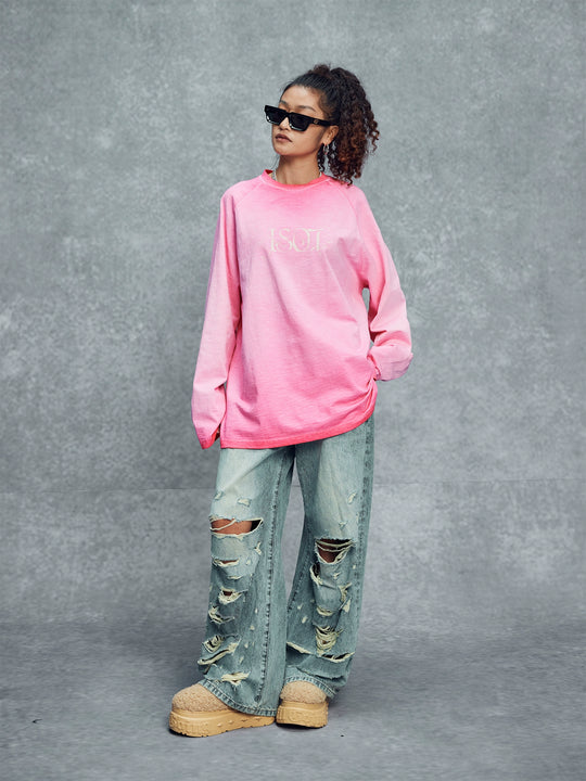 1807 Printed Heavy Wash Raglan Long Sleeve Tee | Face 3 Face