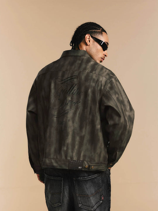 1807 ROLLTHEDICE Cat Eye Stone Embellished PU Leather Jacket | Face 3 Face