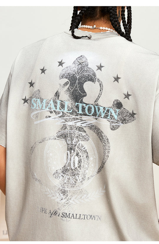 Small Town Kid Dirty Washed Star Cross Tee | Face 3 Face