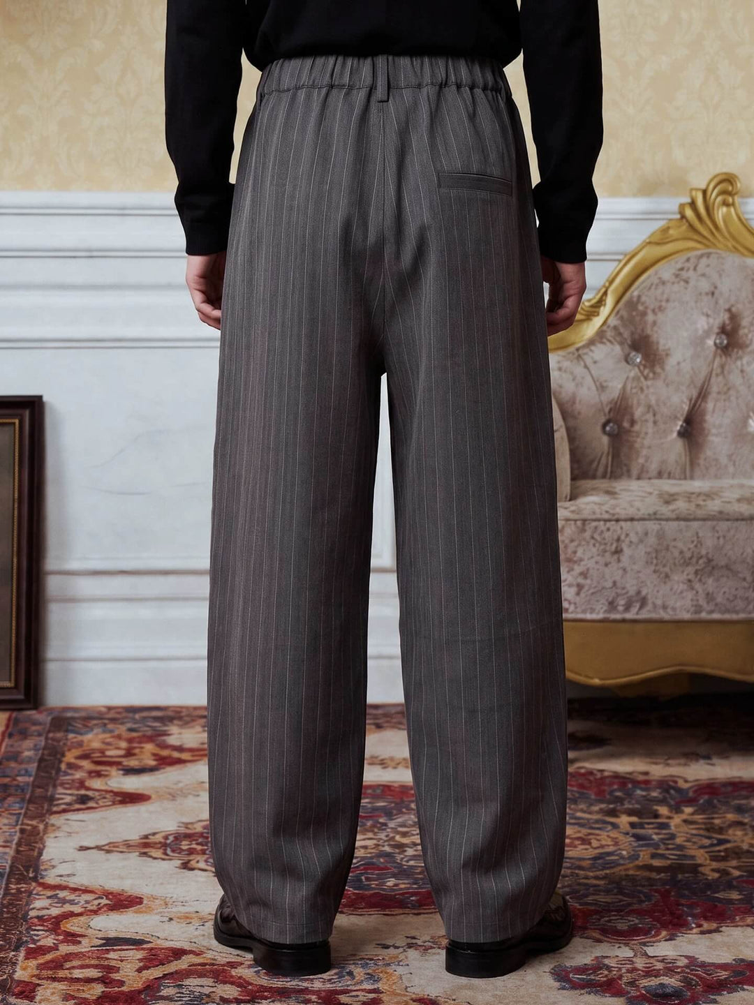 YADcrew Napoleon Braid Embroidered Pinstripe Herringbone Pants | Face 3 Face