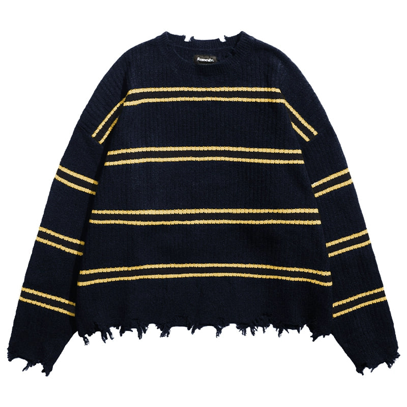 Remedy Striped Distressed Knit Sweater | Face 3 Face