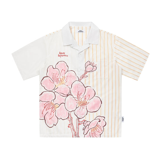 EMPTY REFERENCE Striped Floral Print Short Sleeve Shirt | Face 3 Face