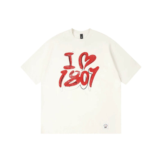 1807 I Love Graffiti Print Distressed Short Sleeve Tee | Face 3 Face
