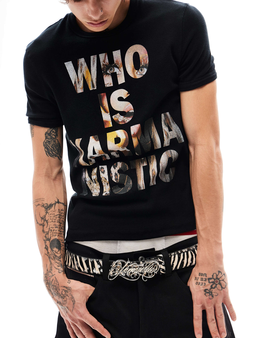 KARMANISTIC Portrait Letter Print Slim Fit Short Sleeve Tee | Face 3 Face