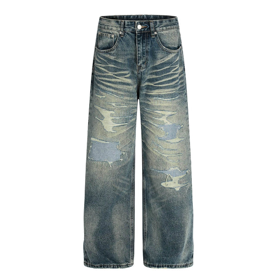 F3F Select Heavy Distressed Washed Patchwork Baggy Jeans | Face 3 Face