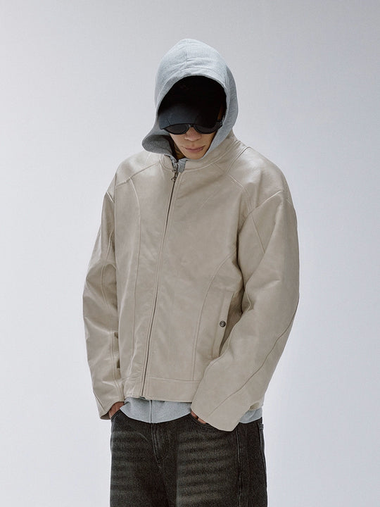 F2CE Patchwork Grain PU Leather Racing Jacket | Face 3 Face