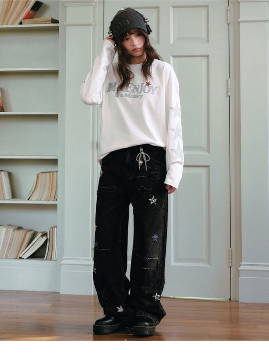 MEDM Multi Star Patch Washed Distressed Jeans | Face 3 Face