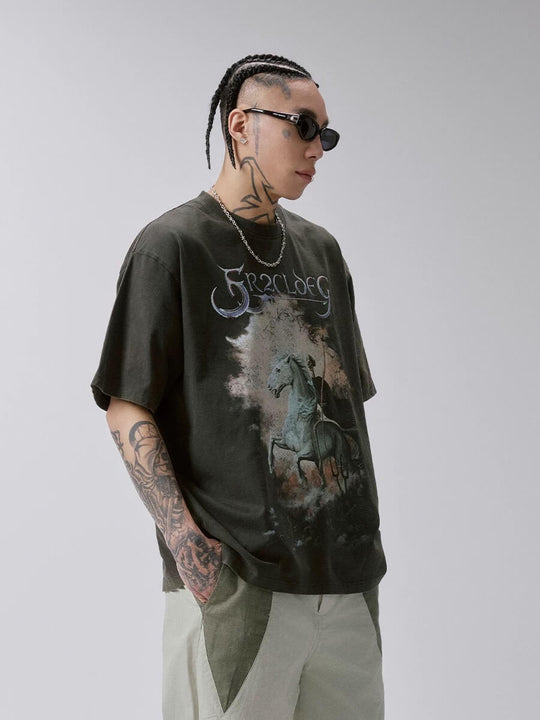 F2CE Skull War Horse Graphic Washed Distressed Short Sleeve Tee | Face 3 Face
