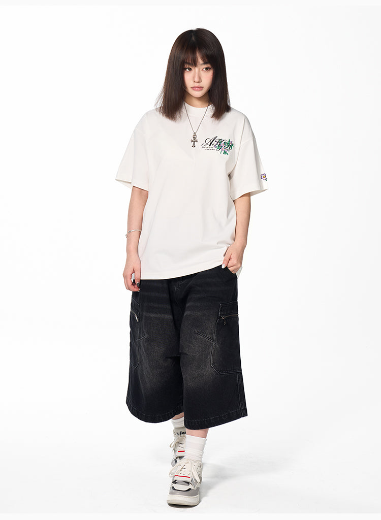 AFGK Flower Embroidered Logo Print Tee | Face 3 Face