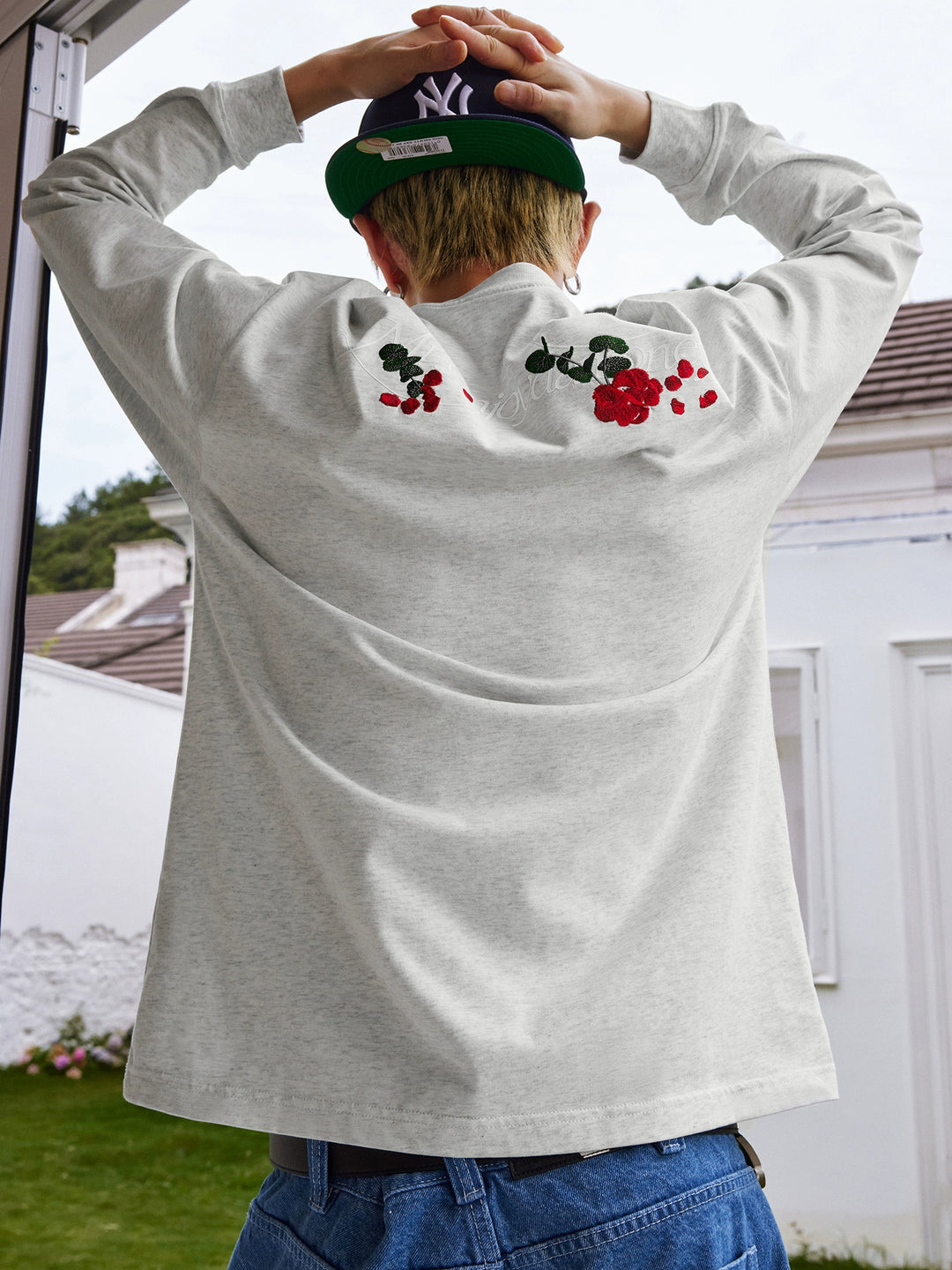 MEDM Big M Flower Embroidered Long Sleeve Tee | Face 3 Face