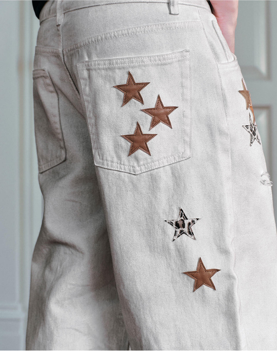 MEDM Multi Star Patch Washed Distressed Jeans | Face 3 Face
