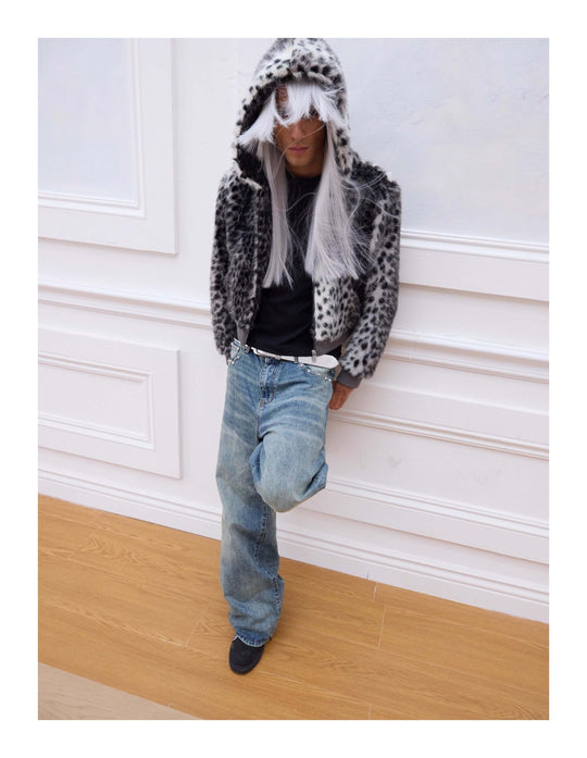 KARMANISTIC Leopard Fur Hooded Jacket | Face 3 Face