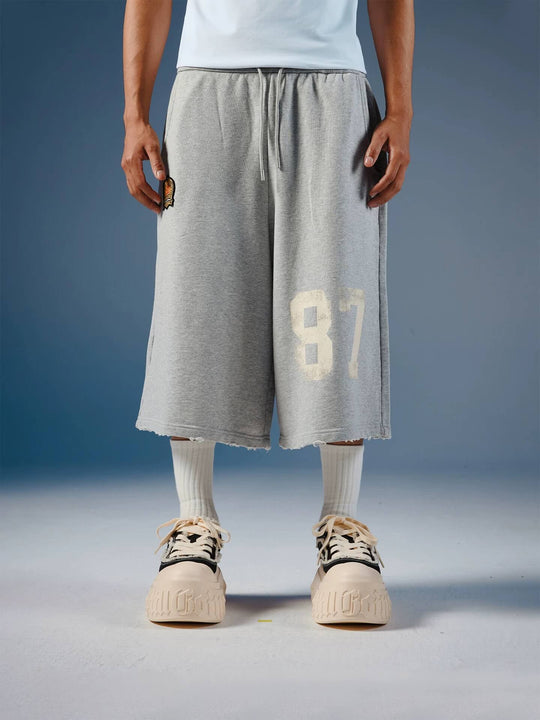 1807 Vintage Number Print Cropped Baggy Sweat Shorts | Face 3 Face