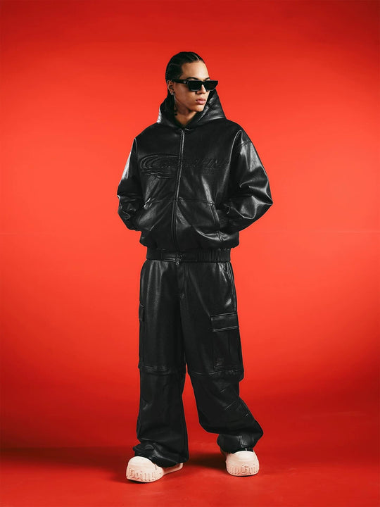 1807 Racing PU Leather Hooded Bomber Jacket | Face 3 Face