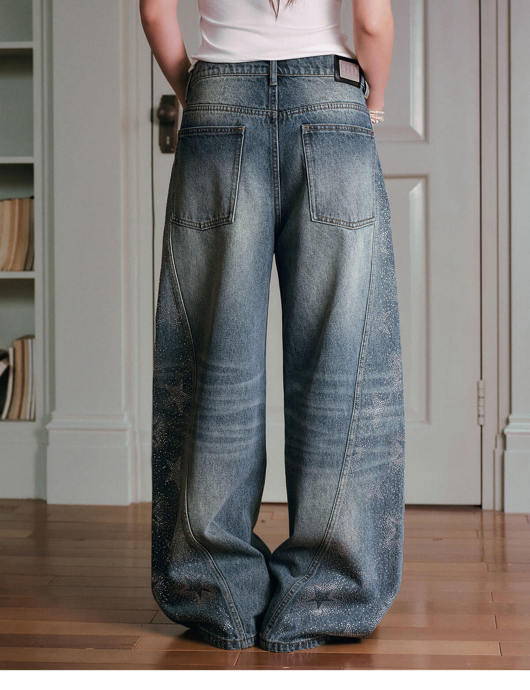 MEDM Rhinestone Star Washed Baggy Jeans | Face 3 Face