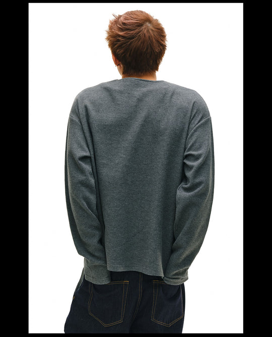 NOVACAM Waffle Vintage Print Zip Long Sleeve Tee | Face 3 Face