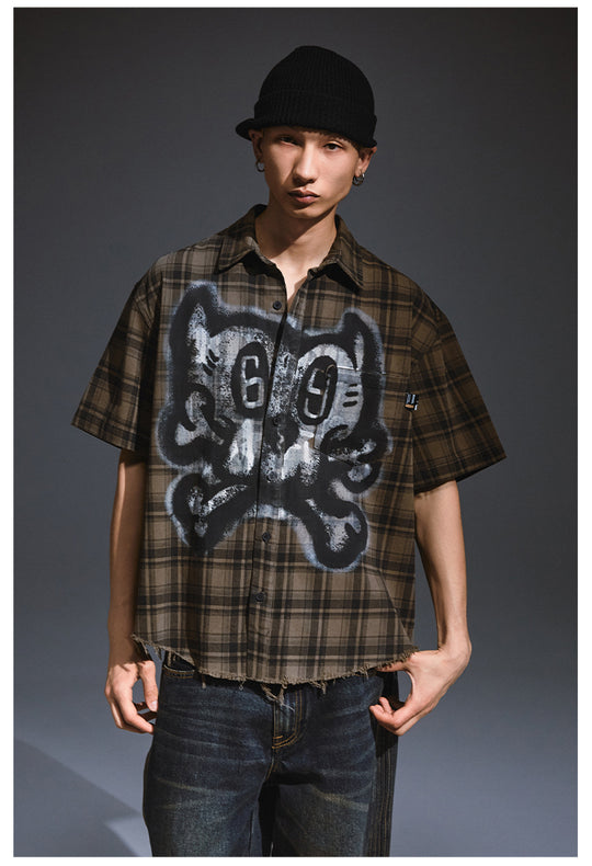 Remedy Skull Print Plaid Short Sleeve Shirt | Face 3 Face