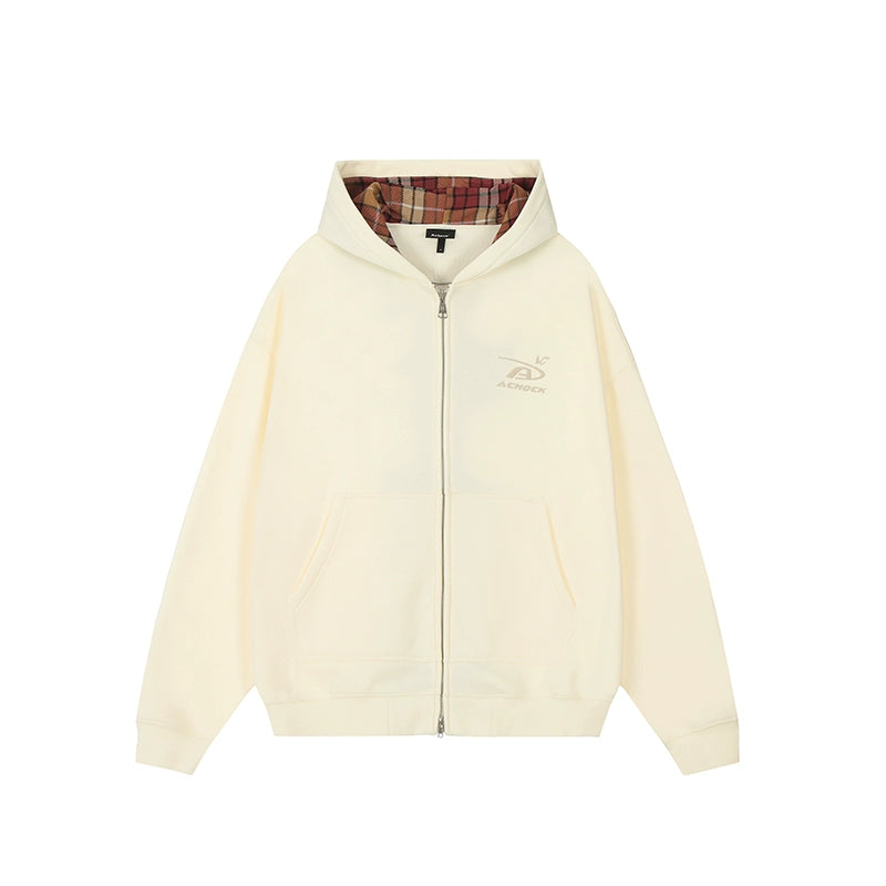 Achock Logo Embroidery Plaid Lining Zip Up Hoodie | Face 3 Face