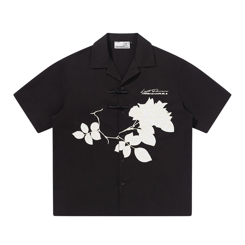 Harsh and Cruel Rose Patches Embroidered Cuban Shirt
