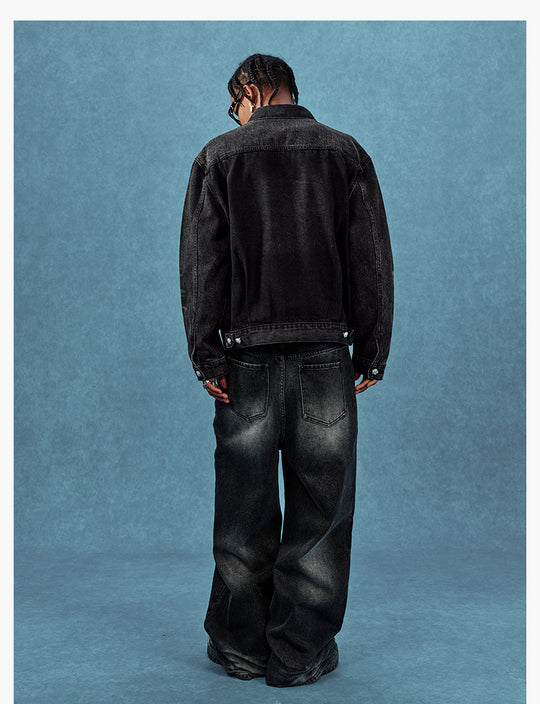 MEDM Leather Logo Washed 2nd-Type Denim Jacket | Face 3 Face