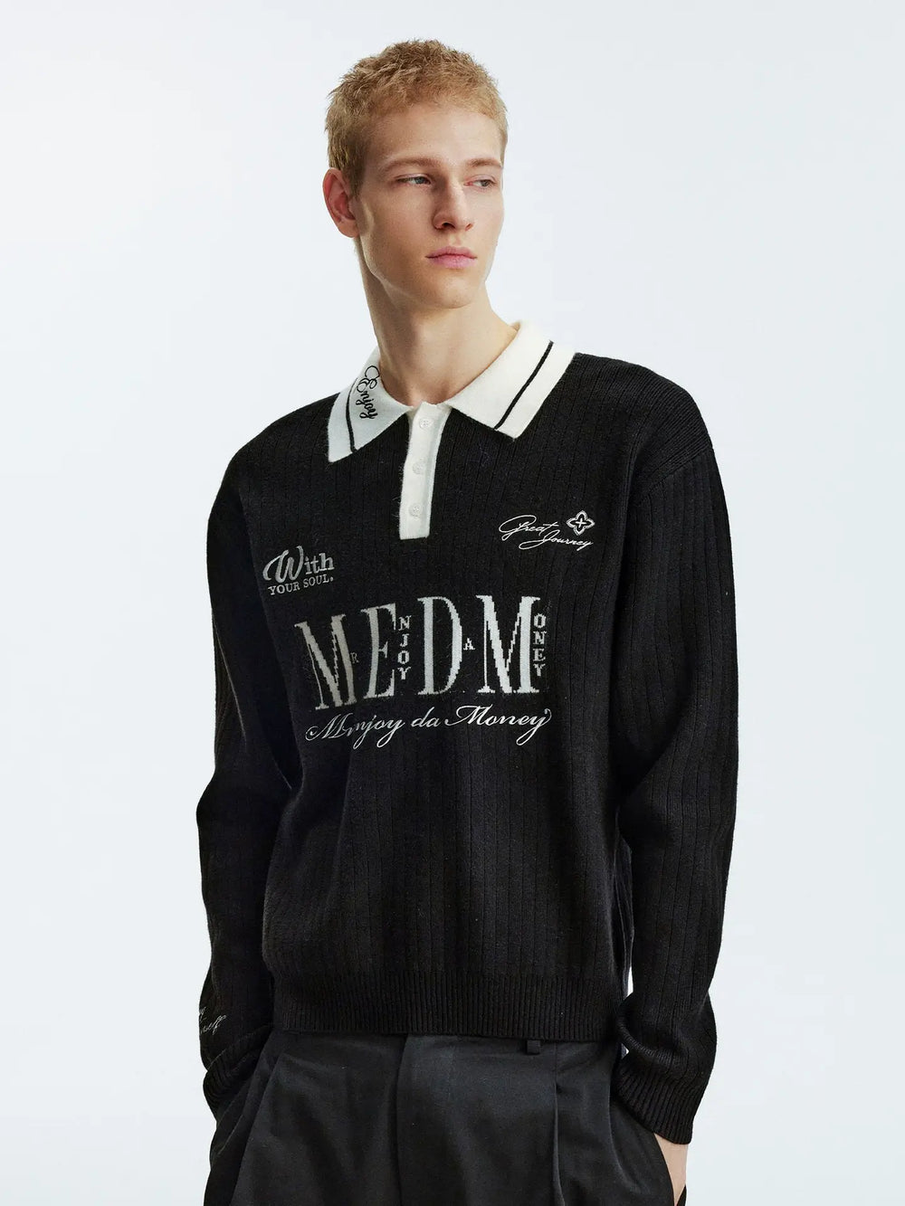 MEDM Color Blocked Long Sleeve Knit Polo Sweater | Face 3 Face