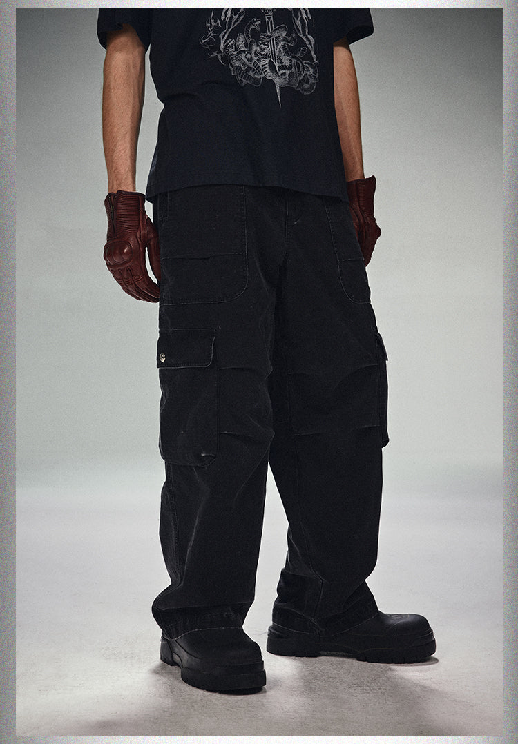 DICETINY Double Pleated Washed Baggy Cargo Pants | Face 3 Face