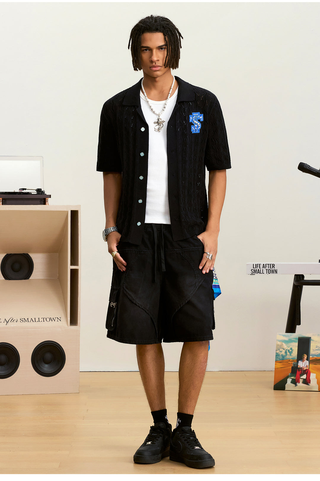 Small Town Kid Ethnic Logo Patch Crochet Knit Hawaiian Shirt | Face 3 Face