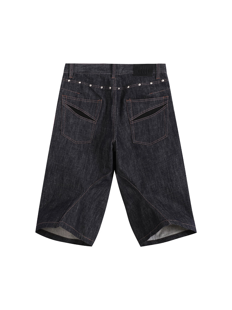 EVILKNIGHT(EK) 3D Cut Rivet Denim Shorts | Face 3 Face