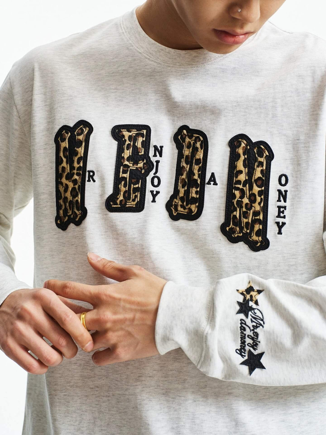 MEDM Leopard Print Logo Patch Long Sleeve Tee | Face 3 Face