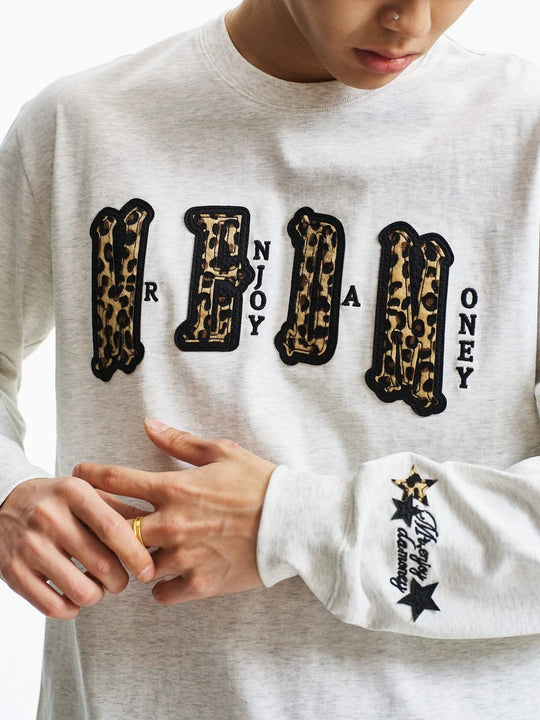 MEDM Leopard Print Logo Patch Long Sleeve Tee | Face 3 Face