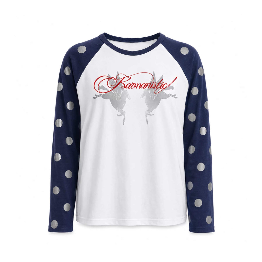 KARMANISTIC Pegasus Print Dot Sleeve Raglan Long Sleeve Tee | Face 3 Face