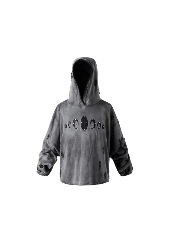 KARMANISTIC Distressed Washed Rivets Hoodie | Face 3 Face