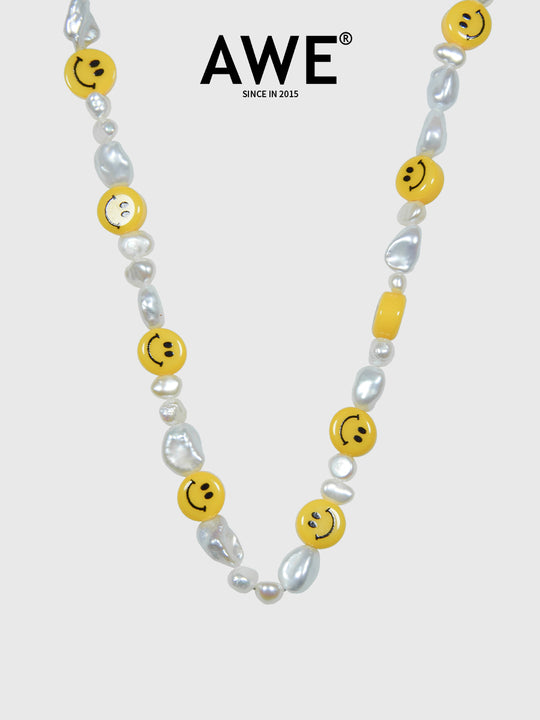 AWE Smiley Face Beaded Pearl Necklace | Face 3 Face