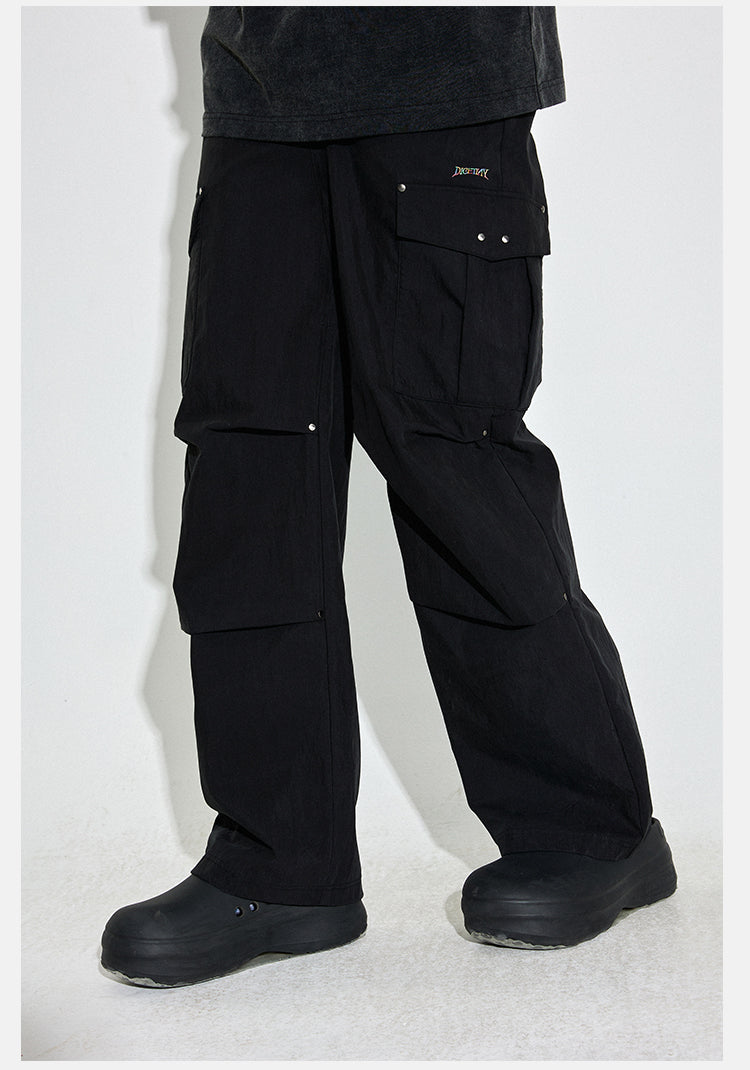 DICETINY Basic Embroidered Logo Washed Nylon Twill Work Cargo Pants | Face 3 Face