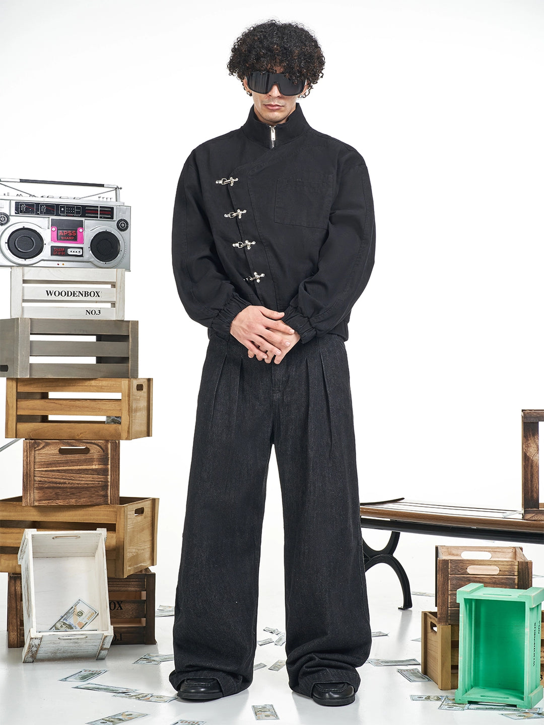 F3F Select Two Tuck Black Baggy Jeans | Face 3 Face